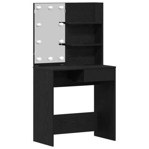 set toaletnog stolića s LED crnim hrastom od konstruiranog drva, LED toaletni stolić u crnom hrastu - 74.5x40x141 cm, izrađen od Cijena