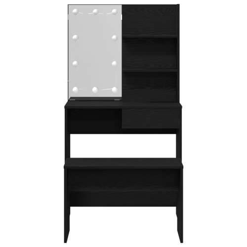 set toaletnog stolića s LED crnim hrastom od konstruiranog drva, LED toaletni stolić u crnom hrastu - 74.5x40x141 cm, izrađen od Cijena