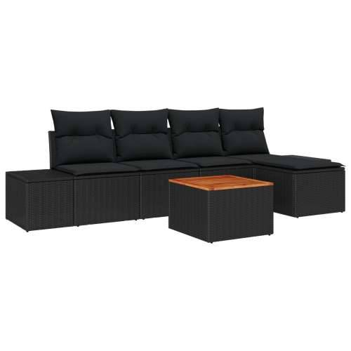 6 komadni vrtni set sofa s jastucima crni poli ratan akacija Cijena