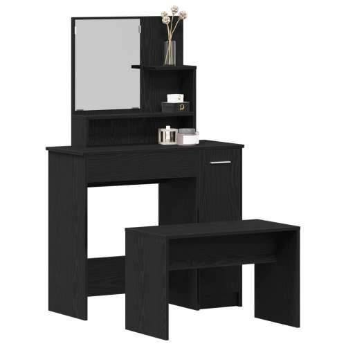 set toaletnog stola crno drvo konstruirano drvo, crni drveni toaletni stol s ogledalom - 86.5 x 35 x 136 cm, toaletna stolica cr Cijena