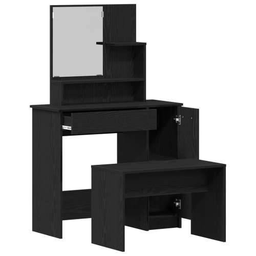 set toaletnog stola crno drvo konstruirano drvo, crni drveni toaletni stol s ogledalom - 86.5 x 35 x 136 cm, toaletna stolica cr Cijena