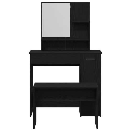 set toaletnog stola crno drvo konstruirano drvo, crni drveni toaletni stol s ogledalom - 86.5 x 35 x 136 cm, toaletna stolica cr Cijena