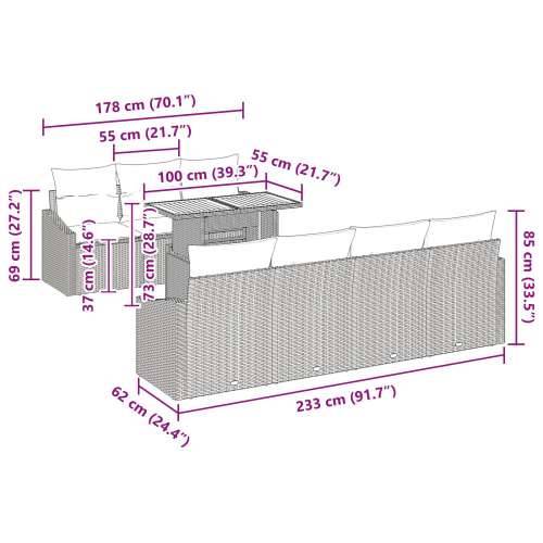 set od 8 komada vrtnog namještaja s jastučićima Crni Poly Rattan Cijena