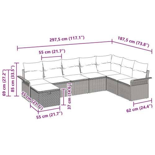 Garnitura vrtnih sofa s 8 dijelova i jastučićima crne poli ratan Cijena