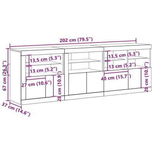 Bife s LED svjetlima Stari Drvo 202x37x67 cm Cijena