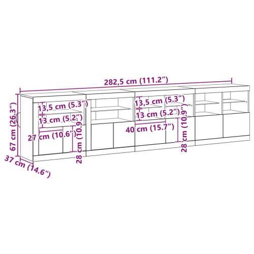 Komoda s LED svjetlima Staro Drvo 283x37x67 cm Tehnički drvo Cijena