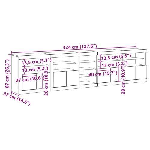Sideboard s LED svjetlima Staro drvo 283x37x67 cm Obradni drveni materijal Cijena
