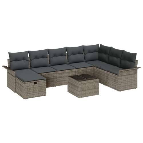set od 9 dijelova vrtnog kauča s jastucima siva poly rattan Cijena