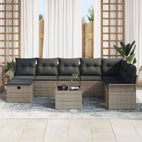 set od 9 dijelova vrtnog kauča s jastucima siva poly rattan Cijena