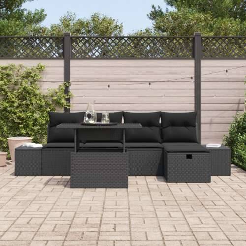 6 dijelni vrtni sofa set s jastučićima crni poli ratan Cijena