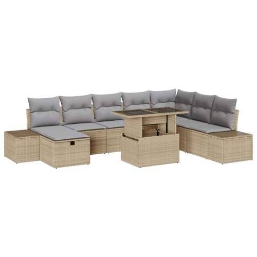 Vrtna garnitura - 9-dijelni set vrtnih sofa s jastučićima bež poli ratan Cijena