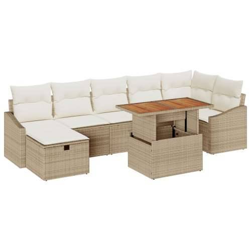 8-dijelni vrtni sofa set s jastučićima Bež poli ratan Cijena