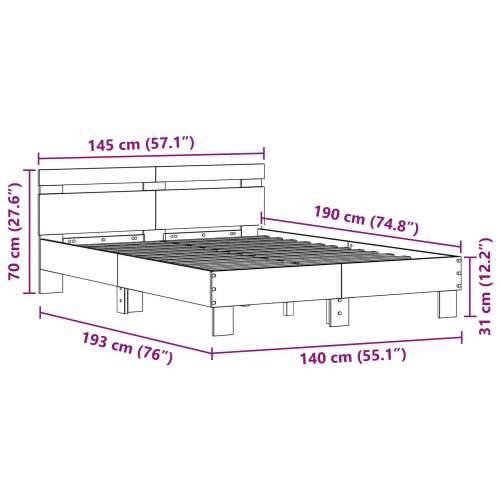 Crni okvir kreveta Crni hrast Drvo 140 x 190 cm Izdržljiv Cijena