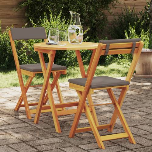 3 komada sklopivi bistro set s jastučićima od čvrstog drva akacije Cijena