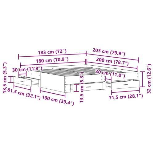 Krevet s Ladicama Crni Hrast 180x200 cm Inženjerski Drvo Cijena