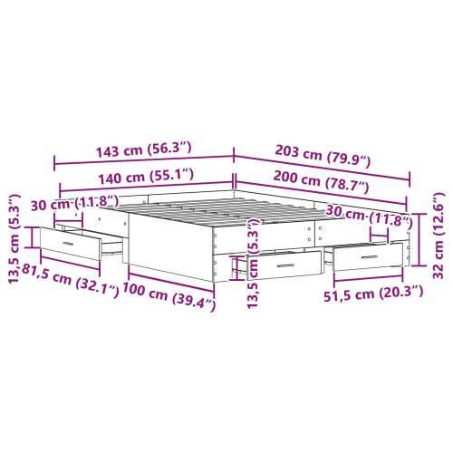 Krevet s ladicama Staro drvo Konstruirano drvo 140 x 200 cm Cijena