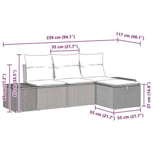 Set od 4 dijela garniture za vrt s krem jastučićima Cijena
