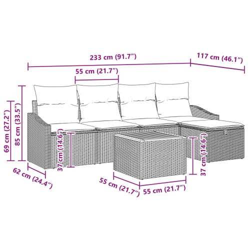 set od 6 dijelova vrtnih sofa s jastučićima Crni poli ratan Cijena
