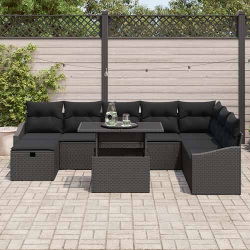 9 komada vrtni sofa set s jastuком crni poli ratan Cijena
