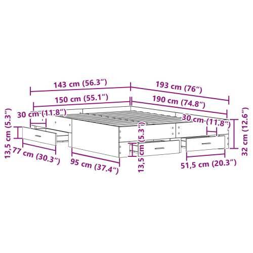 okvir kreveta s ladicama Crni hrast Konstruirano drvo 140 x 190 cm Cijena