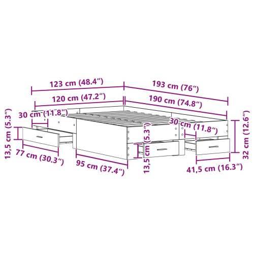 Krevet s ladicama Crni hrast 120x190 cm Konstruirano drvo Cijena