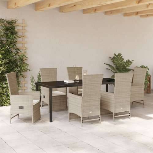 Set od 7 dijelova vrtne blagovaonske garniture s jastučićima bež poli ratan Cijena