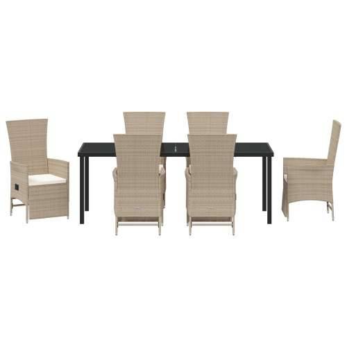 Set od 7 dijelova vrtne blagovaonske garniture s jastučićima bež poli ratan Cijena
