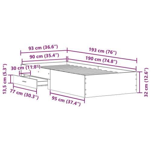 Krevet u okviru Crne hrastovine 90x190 cm od konstruiranog drva Cijena
