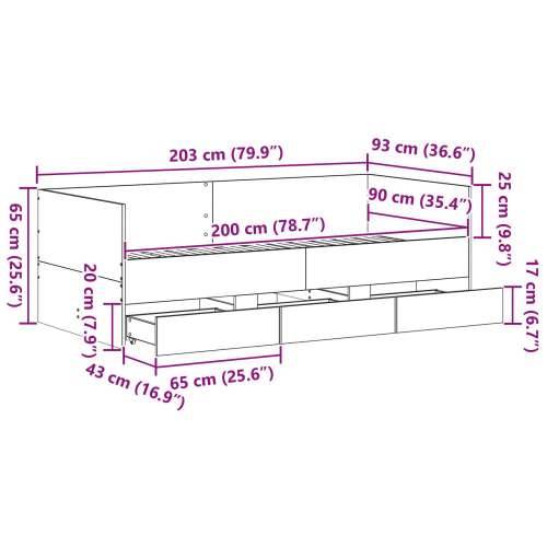krevetac Crni hrast Konstruirano drvo 90 x 200 cm Izdržljiv Cijena
