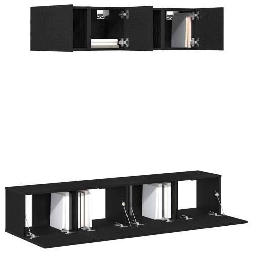 set TV kabineta od 6 komada zidni crni hrast konstruirano drvo, crni hrast TV stalak 80x30x30 cm od konstruiranog drveta, zidni  Cijena