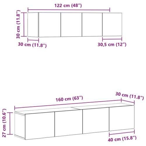set TV kabineta od 6 komada zidni crni hrast konstruirano drvo, crni hrast TV stalak 80x30x30 cm od konstruiranog drveta, zidni  Cijena