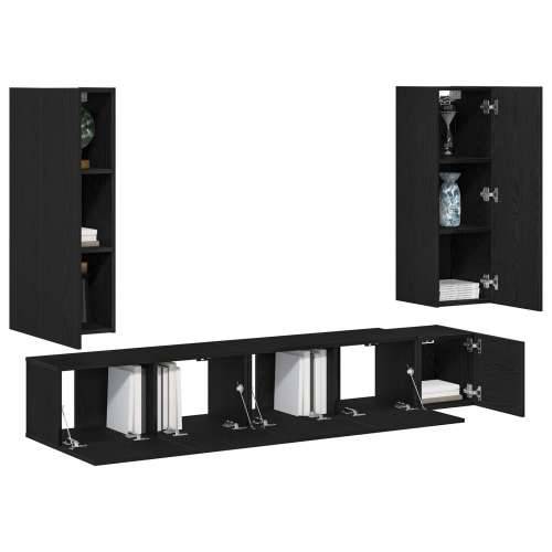 5-dijelni set TV ormarića zidnog montaže crna hrastovina konstruirano drvo, crni hrast TV stalak 80x30x30 cm napravljen od konst Cijena