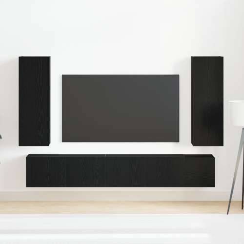 5-dijelni set TV ormarića zidnog montaže crna hrastovina konstruirano drvo, crni hrast TV stalak 80x30x30 cm napravljen od konst Cijena