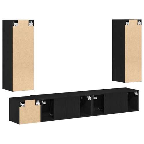5-dijelni set TV ormarića zidnog montaže crna hrastovina konstruirano drvo, crni hrast TV stalak 80x30x30 cm napravljen od konst Cijena