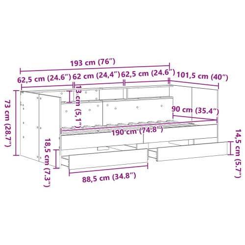 Daybed s ladicama Artisan hrast Konstruirano drvo 90 x 190 cm Cijena