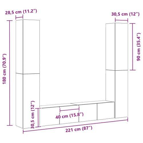 set od 6 TV ormara zidno montiran crni hrast konstruirano drvo, crni hrast TV stalak 80x30x30 cm izrađen od konstruiranog drveta Cijena