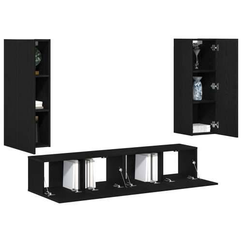Set TV Kabineta od 4 Dijela, Zidni, Crni Hrast, Obrađeno Drvo, Crni Hrast TV Stalak 80x30x30 cm, Obrađeno Drvo, Zidni TV Kabinet Cijena