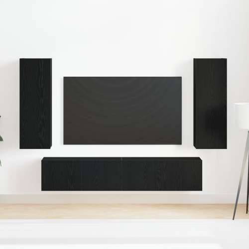 Set TV Kabineta od 4 Dijela, Zidni, Crni Hrast, Obrađeno Drvo, Crni Hrast TV Stalak 80x30x30 cm, Obrađeno Drvo, Zidni TV Kabinet Cijena
