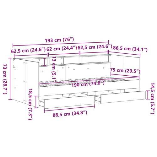 Krevet s ladicama Artisanski hrast Konstruirano drvo 75 x 190 cm Cijena