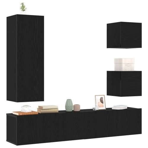 set TV kabineta 6 dijelova crni hrast konstruirano drvo, zidni TV kabineta 2 kom crni hrast 30.5x30x30 cm, zidni TV kabinet u cr Cijena