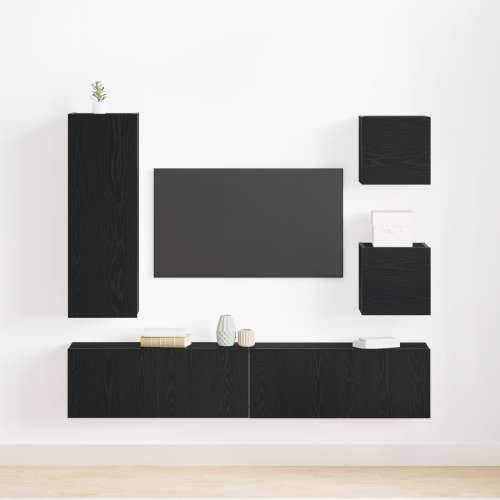 set TV kabineta 6 dijelova crni hrast konstruirano drvo, zidni TV kabineta 2 kom crni hrast 30.5x30x30 cm, zidni TV kabinet u cr Cijena