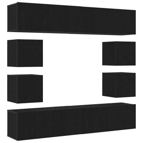Set od 6 dijelova TV ormarića zidno montiran crni hrast konstruirano drvo, TV stalak od crnog hrasta 80x30x30 cm izrađen od kons Cijena