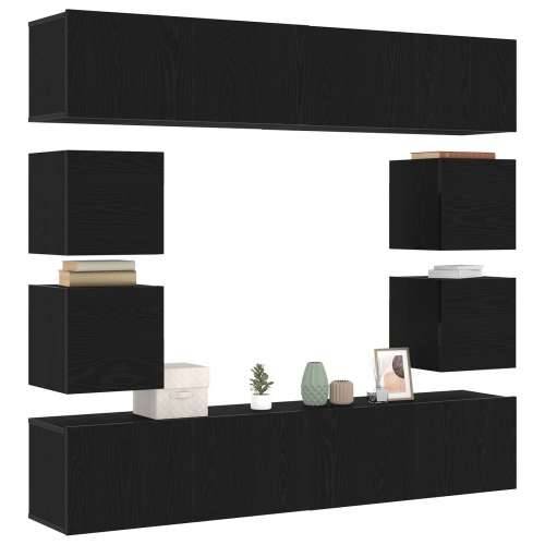 Set od 6 dijelova TV ormarića zidno montiran crni hrast konstruirano drvo, TV stalak od crnog hrasta 80x30x30 cm izrađen od kons Cijena