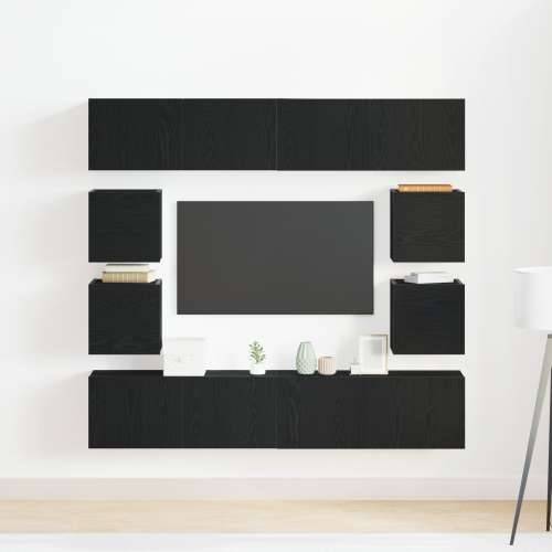 Set od 6 dijelova TV ormarića zidno montiran crni hrast konstruirano drvo, TV stalak od crnog hrasta 80x30x30 cm izrađen od kons Cijena