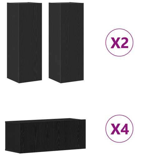 8-dijelni zidni TV ormar od crnog hrasta i konstruiranog drva, crni hrast TV stalak, 80x30x30 cm, od konstruiranog drva, montira Cijena