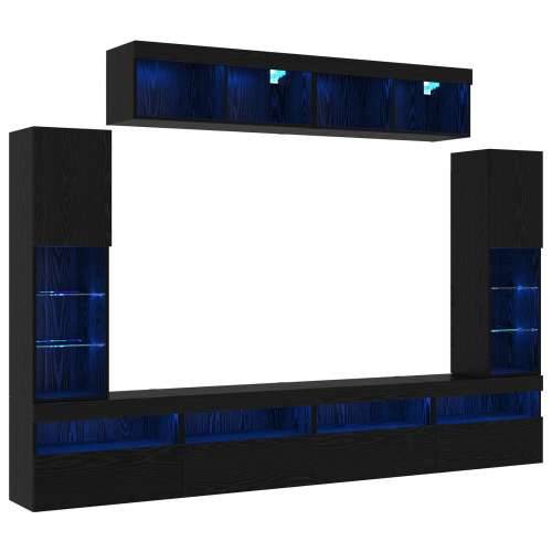 8 komada TV zidne jedinice s LED Crni hrast konstruirano drvo Cijena