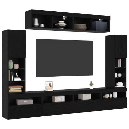 8 komada TV zidne jedinice s LED Crni hrast konstruirano drvo Cijena