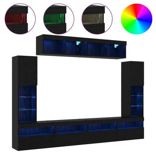 8 komada TV zidne jedinice s LED Crni hrast konstruirano drvo Cijena
