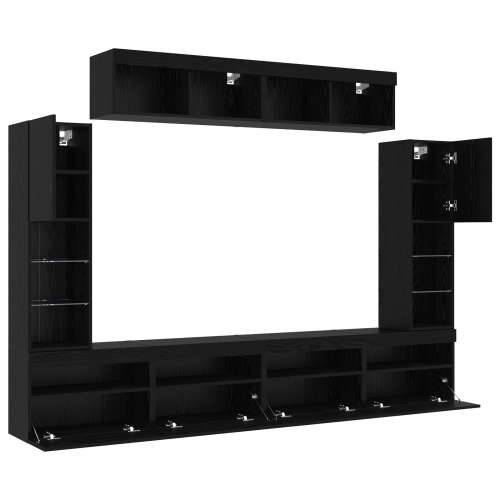 8 komada TV zidne jedinice s LED Crni hrast konstruirano drvo Cijena