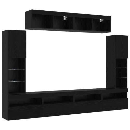 8 komada TV zidne jedinice s LED Crni hrast konstruirano drvo Cijena